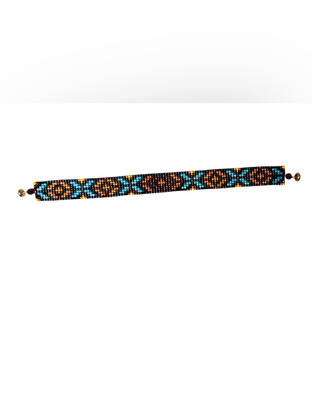 Geometric Beaded Bracelet | Turquoise Gold Garnet | Handmade Loom - Picture 4 of 7